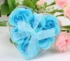 Favors de mariage 6pcs une boîte de haute qualité mélange couleurs de coeur en forme de coeur fleur de savon romantique de bain romantique cadeau de la Saint-Valentin