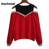 Aachoae Women Off Shoulder Leisure Pullover Hoodies Casual Autumn Long Sleeve Sweatshirt Jumper Tops Outwear Sudadera Mujer 201031