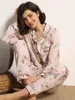 Осенняя зимняя женщина шелк Silk Satin Pajama Set Ladies с длинными рубашкой брюки рубашки дно пижама домашняя одежда для сна Пидж S 211118