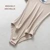 BRADELY MICHELLE Sexy Women Slim Short-Sleeve Deep O-neck Tops Bodysuits female rompers streetwear Jumpsuits 210306