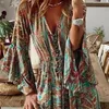 Casual Jurken Dames Zomer Strand Boho Maxi Jurk Dames V-hals Bloemenprint Driekwart mouw Feest lang voor vrije tijd