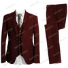 Herenpakken Blazers Winter Formele Twedd Wol Mannen voor Bruiloft Tuxedo Dikke Bruin Gekleed Laple Jacket + Vest + Broek Bruidegom Draagtrajes de Hombr