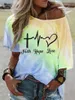 Галстук-краситель Письмо рубашка Женщины Летняя мода с коротким рукавом один плечо футболка повседневная уличная одежда негабаритные женские верхние рубашки 210623