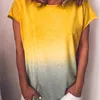 Synthetics 무지개 그라디언트 티셔츠 여성 라운드 넥 짧은 소매 해변 캐주얼 기질 탑스 여성 봄 여름 T200614