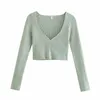 Damenpullover Pullover Brandy Frauen 2021 Herbst Winterkleidung Mode V-Ausschnitt Langarm Strick Crop Top Casual Pullover