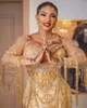2022 Plus -storlek arabisk aso ebi guld lyxig spetsklänningar pärlor kristaller sexig kväll formella parti andra mottagnings klänningar zj555