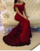 2022 Red Black 2 Piece Evening Prom Dresses Homecoming Long Off Shoulder Sleeves Applique Trumpet Graduation Dress For High School