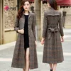 Femmes laine femmes mélanges 2022 printemps automne col montant Plaid laine coupe-vent manteau élégant tempérament mince Long pardessus