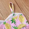 Summer Children Sets Casual Strap Ruffles Tops Print Pineapple Shorts Cute 2Pcs Girls Clothes 1-5T 210629