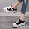 Тапочки элегантные черные белые холст платформы клин женские туфли туфли досуг стелс увеличить женщину закрытые носки сандалии