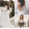 Simple Beach Dresses Long Sleeves Lace V Neck Backless Scalloped Chiffon Sweep Train Country Wedding Gown Vestido De Novia estido