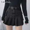 Vintage y2k plissé Denim jupes femmes Dark Academia mode jupes Goth noir taille haute jupe 90 s coréen poches Cuteandpscho Y0824