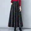 빈티지 A 라인 높은 허리 모직 스커트 가을 겨울 패션 여성 양모 맥시 스커트 여성 캐주얼 긴 streetwear 210311