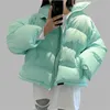 Frau Parka Brot Mäntel Warme Solide Grün Rosa Kurze Jacke Koreanischen Stil Lose Dicke Outercoats Puffer Elegante Tops Winter 210204