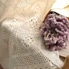 Retro Beige Crochet Lace Hollow Crochet Flower Sheer Curtain For Living Room American Rustic White Handmade Curtain Tulle M181#4 210712