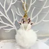 Cute Leather Elk Plush Pompom Keychains Women Solid Color Fluffy Faux Fur Ball Key Chain Handbag Hanging Bags Key Ring Pendant