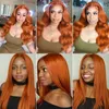 26inch 180% dichtheid Glueless Body Wave Orange Ginger 13x4Lace Frontale synthetische haarpruik voor vrouwen vooraf geplukte hittebestendige Factory Direct