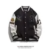 Heren Jassen 2021 Amerikaanse Mode Baseballjack Leuke Beer Patch Tekst Druk Merk Mens Kleding Herfst Winter Varsity Bomber Coat