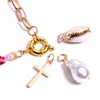 Acryl-Halsketten, vergoldet, natürliche Muschel, modisch, ästhetisch, Halsband, künstliche Perle, Kreuz, Schildkröten-Halskette für Damen, Halsbänder