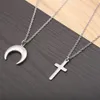 Colliers pendentifs en acier inoxydable gothique croix lune collier pour femmes 2021 mode chaîne tour de cou sur Egirl esthétique bijoux 285D