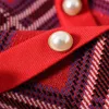 Piste mode printemps Plaid tricot Robe pull à manches longues Femme vêtements élégant dame Vintage Robe Femme Vestidos 210601
