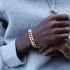 Link Chain Fashion Full Crystal Zirconia Chunky Cuban Bracelet For Men Gold Silver Color Male's Hip Hop Street Bracelets 2022 Trendy Kent22