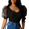 Blouzen voor dames shirts 2021 zomer vrouwen sexy polka dot mesh pure puff mouw crop tops kleding slanke fit solide top mode