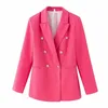 Elegante giacca da donna con bottoni chic giacca da ufficio da donna con tasca casual femminile slim con intaglio abiti tinta unita rosa ragazze set chic 211112
