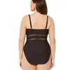 메쉬 삽입 높은 허리 플러스 사이즈 수영복 V 넥 수영복 여성용 여성용 수영복 푸시 슈트 블랙 8XL 210611