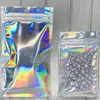 Sacs de rangement 100pcs pochettes irisées cosmétiques film métallique holographique maquillage hologramme fermeture éclair