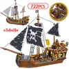 722 Stück Piratenserie Blöcke der Gott des Sturms Kompatible Piratenbootfiguren Ziegelsteine Bildung Spielzeug für Kinder Geschenke X0902