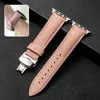 Lychee Pattern Folding Buckle Läderband för Apple Watch Series 7 6 5 4 SE Luxury Armband Wristbands Iwatch 45mm 44mm 41mm 42mm 40mm 38mm Belt watchband