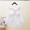 Women's Trench Coats Windbreaker Short Korean Version Hooded Loose Waist White Leisure Spring And Autumn Women Small Cargo Coat Streetwear