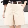 Jielur Mode coréenne Casual Summer Shorts Femmes Lâche Large Jambe Pantalon Femme Ceinture Vert Blanc Taille Haute Short Femme S-XXL 210317