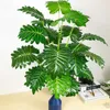 75 cm 24 Kafaları Büyük Yapay Ağaç Tropcial Monstera Bitkiler Şube Plastik Palmiye Yaprakları Sahte Kaplumbağa Yeşillik Ev Odası Dekor Için 210624
