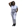 Kobiety Solidna Streetwear Długie Pant Set Bluzy Lato Krótki Rękaw 2 sztuk Ubrania Zestaw Dresy 211116