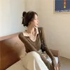 Knit Sweater Women's Autumn And Winter Black Lapel Long-sleeved Lazy Style Top Foreign Inner Base Shirt 210529