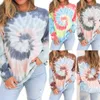 Ropa de mujer Tie Dye, camisetas de manga larga, camisetas holgadas informales con cuello redondo para mujer, camisetas a la moda de otoño con estampado de Color, ropa