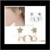 Bijoux Moon Star Ear Jacket Sier / Plaqué Or Strass Stud Pour Filles / Dames Mode Boucles D'oreilles Drop Delivery 2021 Ldtw9