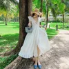 Women sexy maxi split party dress solid white fairy backless high waist deep V neck ruffle club dresses beach holiday sundress 210608