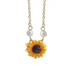 Moda Pérola Sunflower Folha Pingente Colar Bonito Sunflower Flor Clavícula Chain Feminino Jóias Colares Para As Mulheres G1206