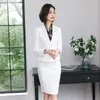 Office uniformes designs blazer e saia conjunto estilo coreano terno formal para mulheres negócios azul branco senhoras work 220302