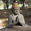 Polyresin Buddha Garden Statuary Outdoor Friendly Buddhism Figurine Fairy Ornaments Heminredning Tre händer Distressed 211108