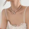 Hängsmycke Halsband Goth Lila Imitation Pearl Beaded Choker Crystal Hjärta för Kvinnor Koreanska Mode Kedjor Kollar KPOP Smycken