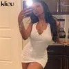 Kliou Coton Sans Manches Col En V Femmes Robe Élastique Fitness Mode Solide Blanc Maigre Moulante Mini Robes Streetwear Tenues 220311