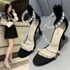 Sandals Summer 2021 High Heels Stiletto Transparent Word With Fairy Style Pearl Roman Fashion Open Toe Shoes For Women