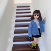 Spring Girls Fashion Denim Short Jackets 1-7 år Kids Casual All-Match Coats Outwears 210708