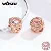 WOSTU Rose Gold Flower Beads 100% 925 Sterling Silve Rosa pallido Zircone Charm Fit Bracciale originale Ciondolo Gioielli da donna CQC1258 Q0531