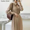 Haki Vintage Uzun Elbise Kadın Streetwear Yüksek Bel Parlak Gömlek Ofis Bayan Bahar Sonbahar Zarif İş ES Kadın 210603