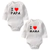 Rompers Söt Baby Boys Girls Romper Bomull Långärmad Brev Skriv ut Jag Älskar Pappa Mom Jumpsuit Spädbarn Kläder Född Bodysuits